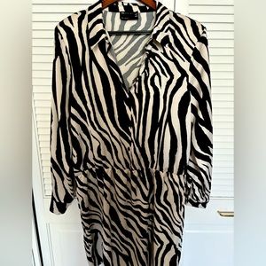 ASOS zebra print dress with elastic waistband and shoulder pads